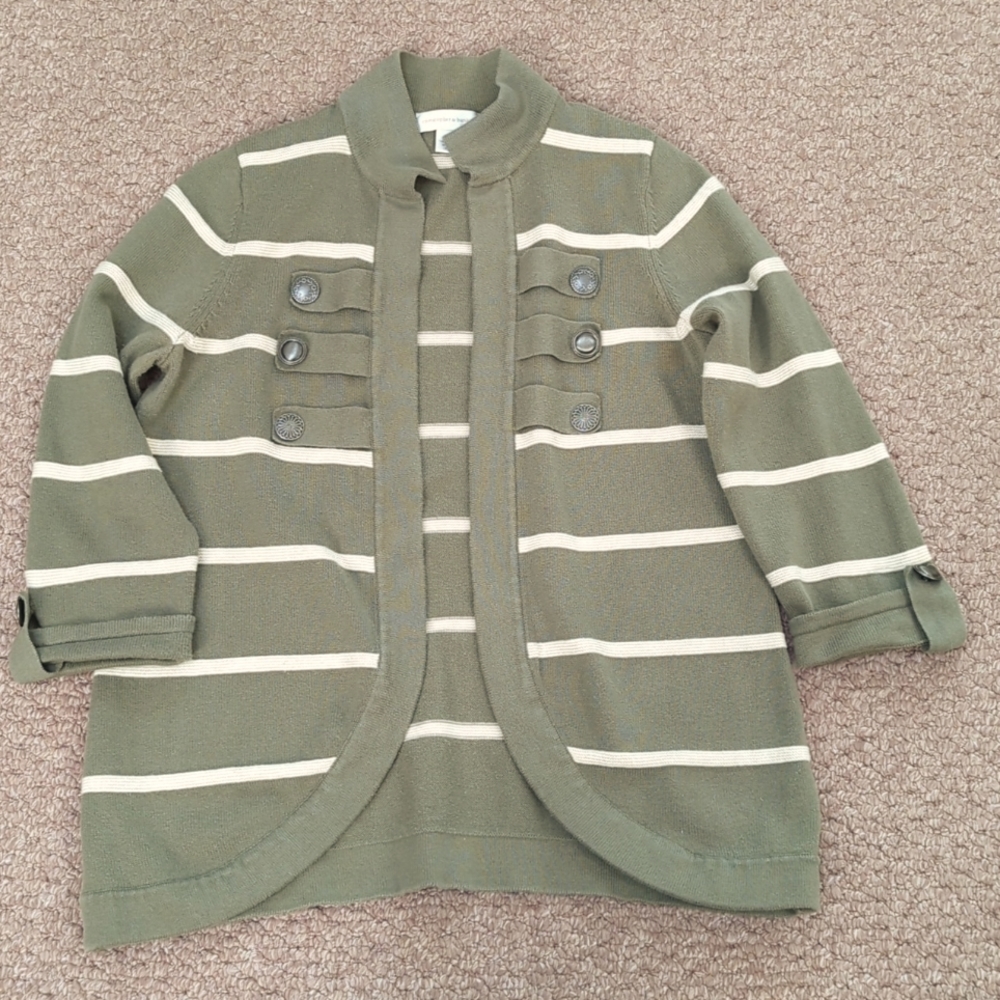 Green/beige stripe sweater